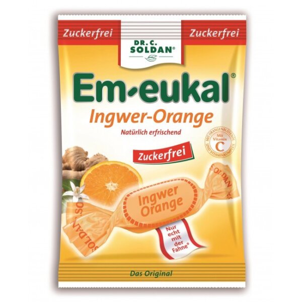 Soldan Em-eukal Ingwer-Orange Bonbons 50g Beutel zuckerfrei