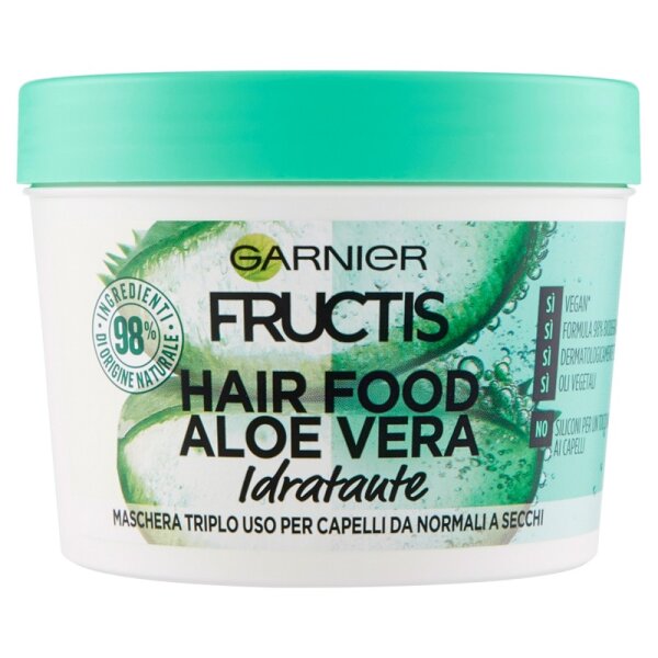 Garnier Fructis Hair Food Aloe Vera Maschera Riparatrice 3 in 1 per Capelli Danneggiati, 390 ml