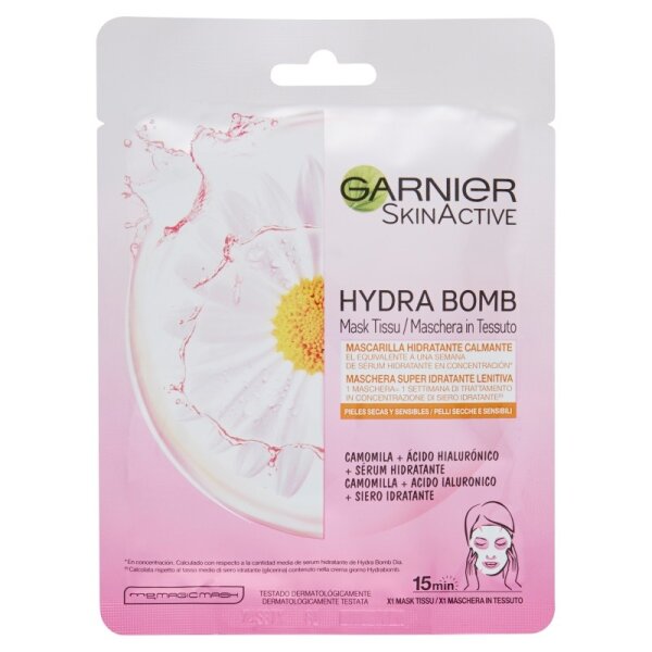 Garnier SkinActive Hydra Bomb Maschera Viso in Tessuto Super Idratante Lenitiva alla Camomilla